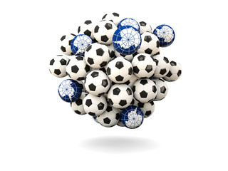 Pile of footballs with flag of antarctica