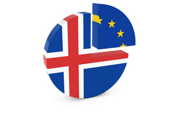 Obraz premium Icelandic and European Flags Pie Chart 3D Illustration