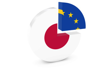 Japanese and European Flags Pie Chart 3D Illustration