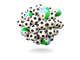 Pile of footballs with flag of djibouti