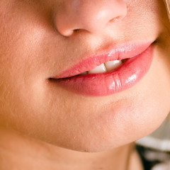 Naklejka premium Closeup picture of blonde woman beautiful smiling lips