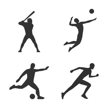Vector black silhouettes of athletes