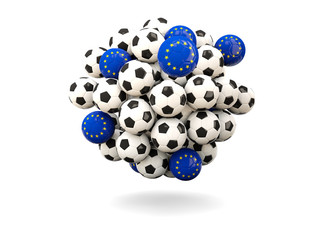 Pile of footballs with flag of european union