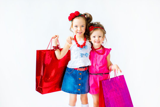 two little girl with shopping