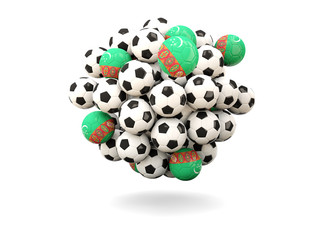 Pile of footballs with flag of turkmenistan