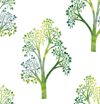 nature seamless pattern with birch tree branches and green leaves