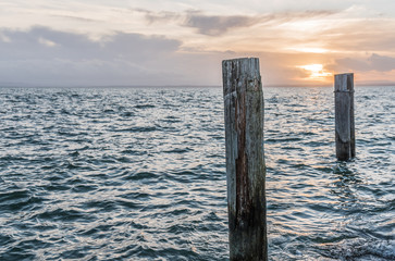 Sunset on the pier of Lake Trasimeno, Umbria - Italy