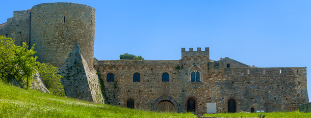 chart of the Bovino Castle, province of Foggia, seen with low angle to the level lawn in front