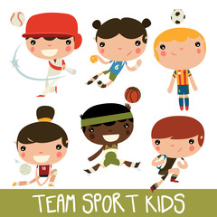 teamsports kids set. baseball, handball, soccer, volleyball, basketball, rugby kids.