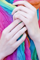 Fototapeta premium Woman elegant thin hands and long fingers holding scarf