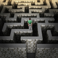 man stands on the maze