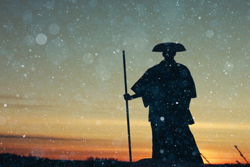 oriental warrior winter sunset