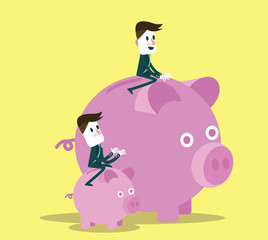 business people with them piggy bank. flat character design.