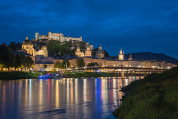 Beautiful view of the historic city of Salzburg with Salzach
