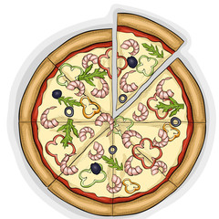 Pizza with shrimp color picture