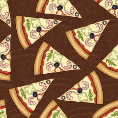 Seamless pattern two types of pizza shrimp