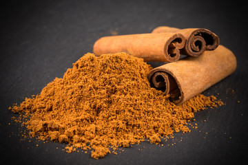 cinnamon sticks with powder.