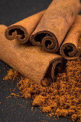 cinnamon sticks with powder.
