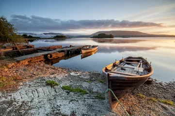 Wandaufkleber Boats at the Lough Corrib, County Galway, Connemara, Ireland © gregfellmann