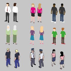 Isometric icons set of different people: men, women, children