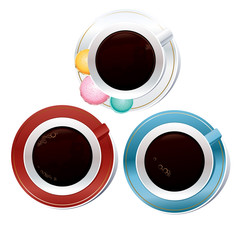 Three colorful cups of coffee