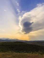 Clouds at sunset in the mountains Siyazan.Azerbaijna