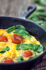 Spinach frittata in iron skillet