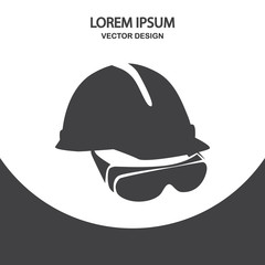 Construction helmet and glasses icon on the background