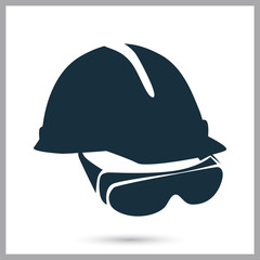 Construction helmet and glasses icon on the background
