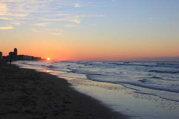 View to the stormy sea in Ousted on the North sea beach