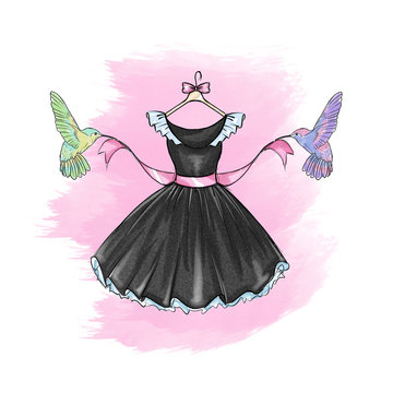 Fashion Illustration - Little black dress in watercolor