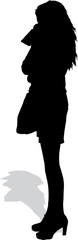 Vector silhouette of the going girl with phone