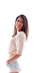 teen girl wearing denim shorts