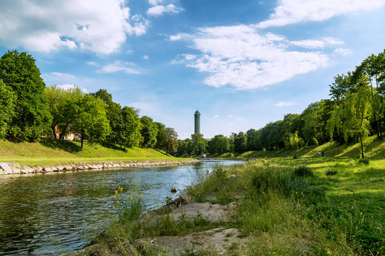 River along the town hall