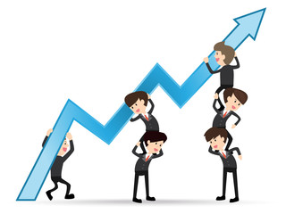 team businessman grow up graph arrow, concept teamwork