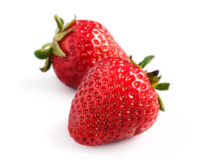 Two ripe strawberries close-up