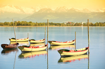 Pleasure boats on Pfaeffikon lake, Switzerland
