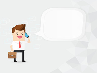businessman talking on cell phone with speech bubble. with copy space