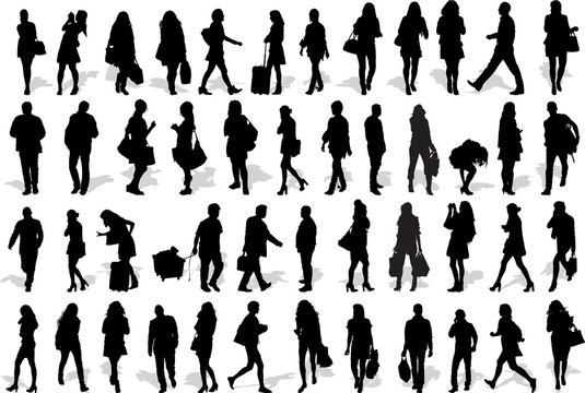 Set of 47 vector's silhouettes of people in action
