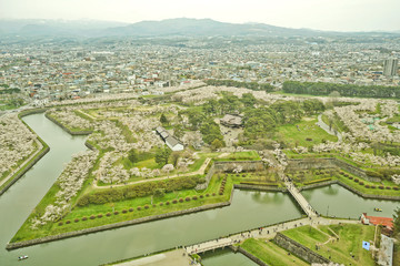 City and Goryokaku Park in Hakodate, Japan.