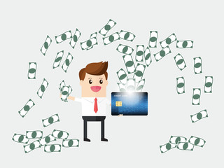businessman getting cash flow from credit card