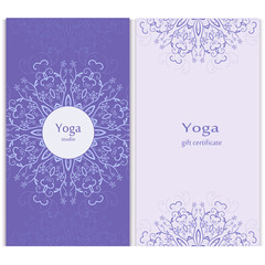 Yoga gift certificate. Vector template with mandala for design