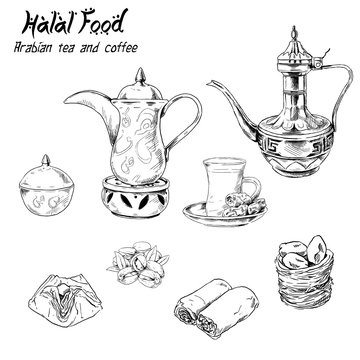 Arabian halal food set tea coffee cake