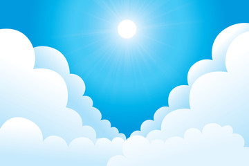 Fototapeta premium Sky with clouds and sunshine on a sunny day. Vector illustration