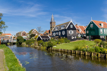 Fototapeta na wymiar Panoramic shot of village Marken in Netherlands