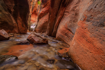 Red rocks and water