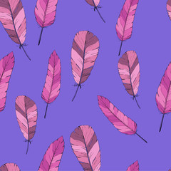 Multicolor seamless pattern with abstract feathers. Hand drawn vector illustration.