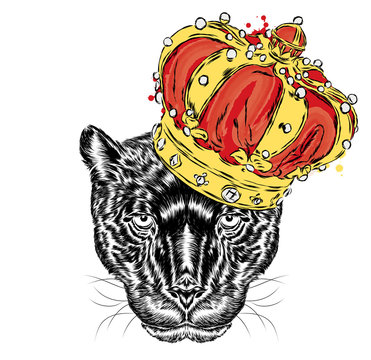 Panther in the crown. Vector illustration.