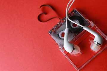cassette with tape shape heart on red