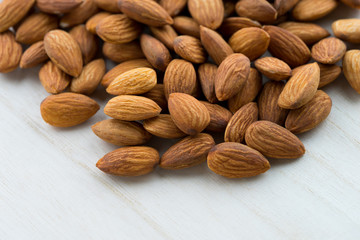almonds on wooden background